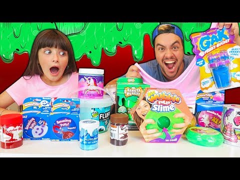 TESTANDO SLIMES DIFERENTES DE TODOS OS TIPOS (SLIME DE KETCHUP, CHOCOLATE, PUM E GELO)