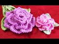 كروشيه وردة مجسمة ثلاثية الأبعاد وورقة الشجر بطريقة جديدة Crochet 3D Rose 