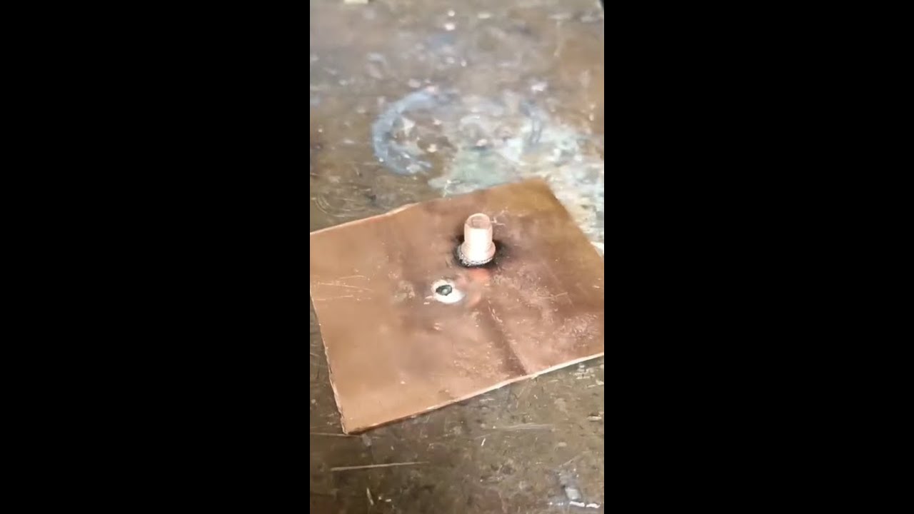Weld the carbon steel copper plated stud to the 1.5mm red copper plate and weld firmly
