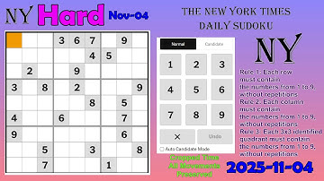 The New York Times Daily Sudoku 2025-11-04 Hard