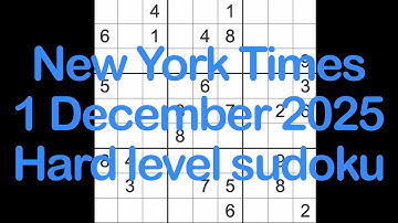 Sudoku solution – New York Times 1 December 2025 Hard level