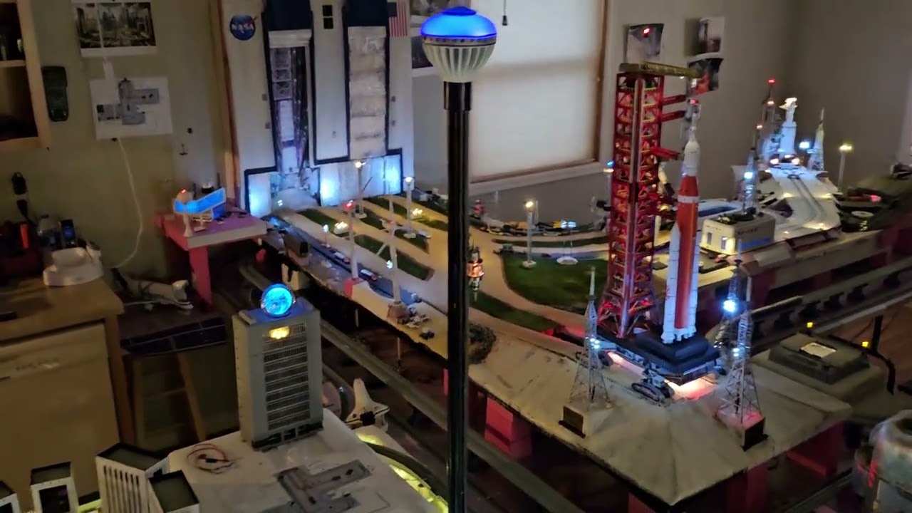 Space Rocket Base "StarBase Alpha" running N-Scale Trains after major cleaning. Much still to do.