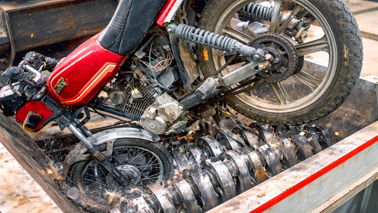 Car Engine vs Motorcycle Engine – Industrial Shredder Destruction Test!