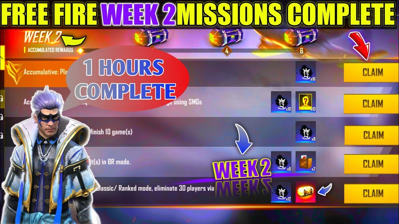 Free fire week 2 mission | free fire mission |free fire elite pass mission|week 2|elite pass mission