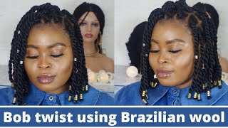 HOW TO TWIST AFRICAN CORKSCREW/ Brazilian Wool Bob Hairstyle COBOKO  Threading@Chrishairpire 