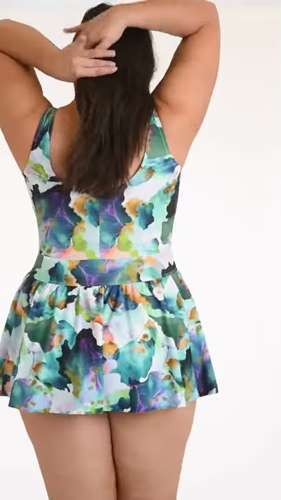 Maxine Plus Size Marble Splash Empire Swim Dress | SwimOutlet.com