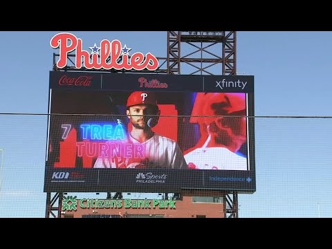 A new massive Philadelphia Phillies videoboard is revealed at