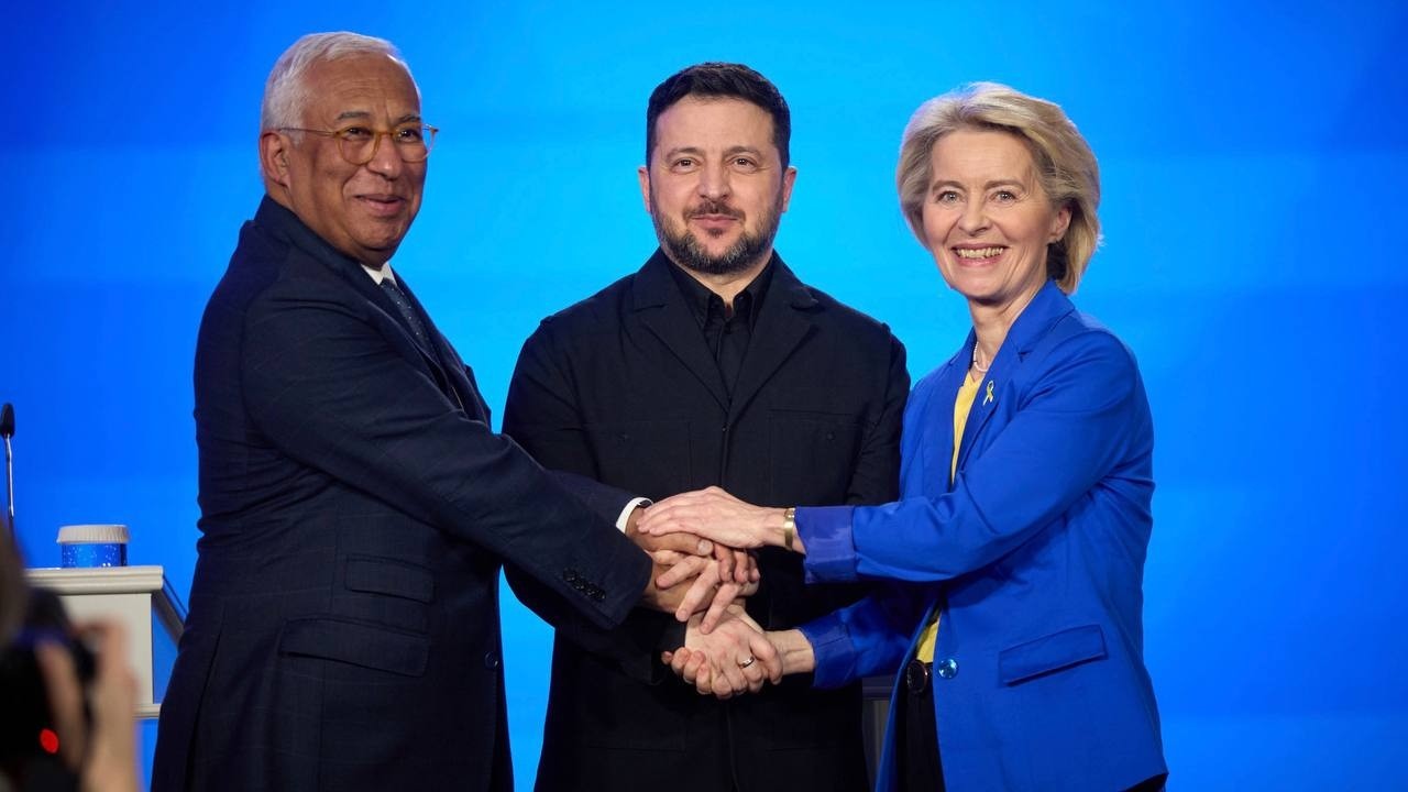 Спілкування Володимира Зеленського, Антоніу Кошти та Урсули фон дер Ляєн із медіа