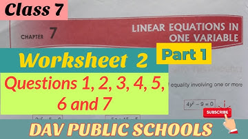 Dav class 7 maths chapter 7 Linear Equations in One Variable Worksheet 2 Part 1