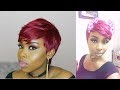 DIY | BURGUNDY PIXIE CUT 27 PIECE WIG TUTORIAL (90% SEWN DOWN)using premium plus 27 pc weave