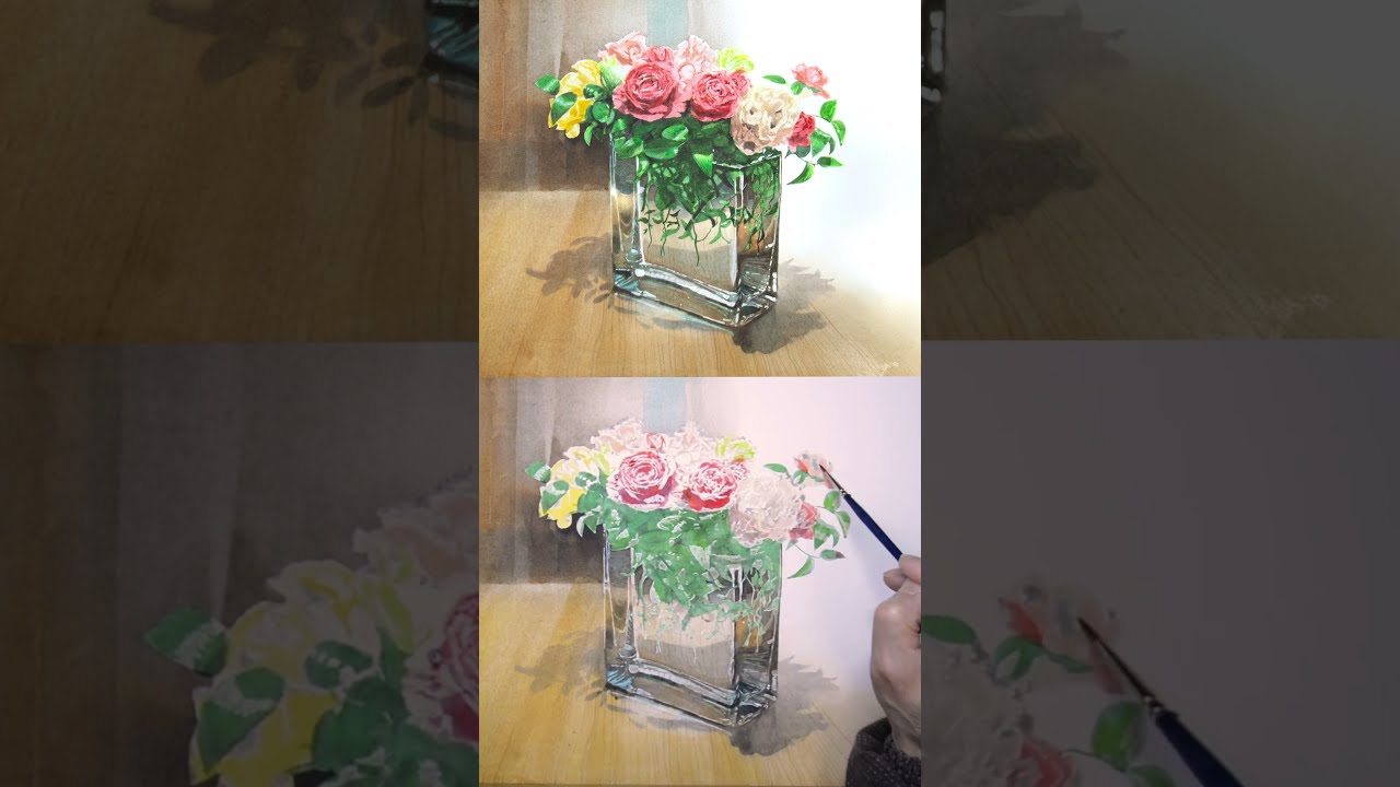 ガラス花器の透明感を描く 水彩メイキング How to paint Masato