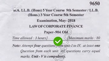 2018 Mdu BA LLM Hons 9th Sem old Law of Corporate Finance Question Paper