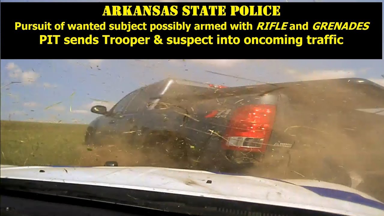ARKANSAS STATE POLICE pursuit and PIT truck Suspect allegedly armed with GRENADES watch ASP