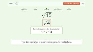 Simplify sqrt(75/20) - Square Root of a Fraction | Tiger Algebra Solver