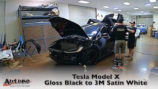 Tesla Model X Gloss Black OEM color vinyl wrap to 3M Satin White