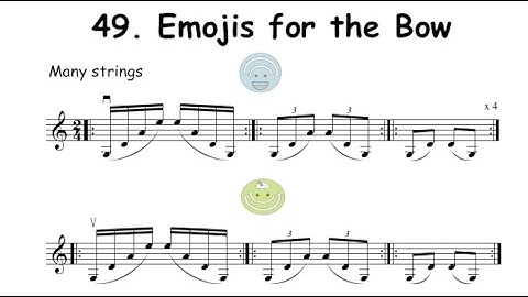 49  Emojis for the bow (string crossings on two strings) from violin book Violin Friends 1B
