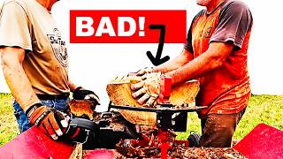 SPLITTING FIREWOOD hydraulics HANDS ON TOP logs NOT ENDS!