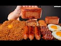 ASMR MUKBANG | SPICY INDOMIE MI GORENG NOODLE SAUSAGE FRIED DUMPLING SPAM CHEESE BALL EGG EATING 먹방