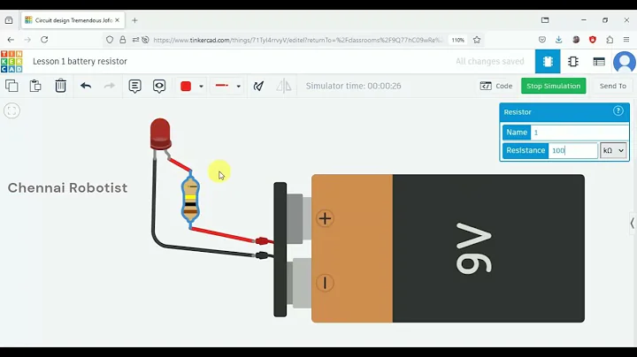 Lesson 1: Basic Electronics | Tinkercad | Battery-Resistor-LED project | Free robotics online class