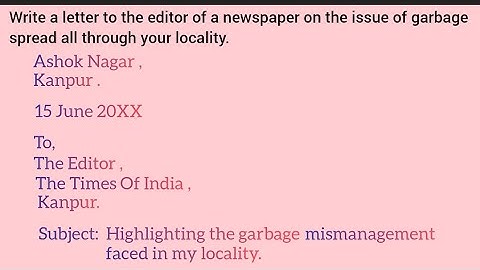 Write a letter to the editor of a newspaper on the issue of garbage spread all through your locality