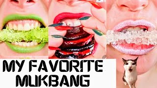 MUKBANG ASMR COLOR FOOD | Red vs Blue vs Green food challenge | Sweetest White edible crystals 먹방 음식
