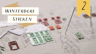 Schneedächer Flächen sticken - ein Winterdorf entsteht