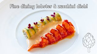 My favorite lobster & zucchini dish! Fine dining bisque hollandaise with zucchini rouleaux