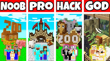 Minecraft: FAMILY ANIMAL ZOO BUILD CHALLENGE - NOOB vs PRO vs HACKER vs GOD in Minecraft