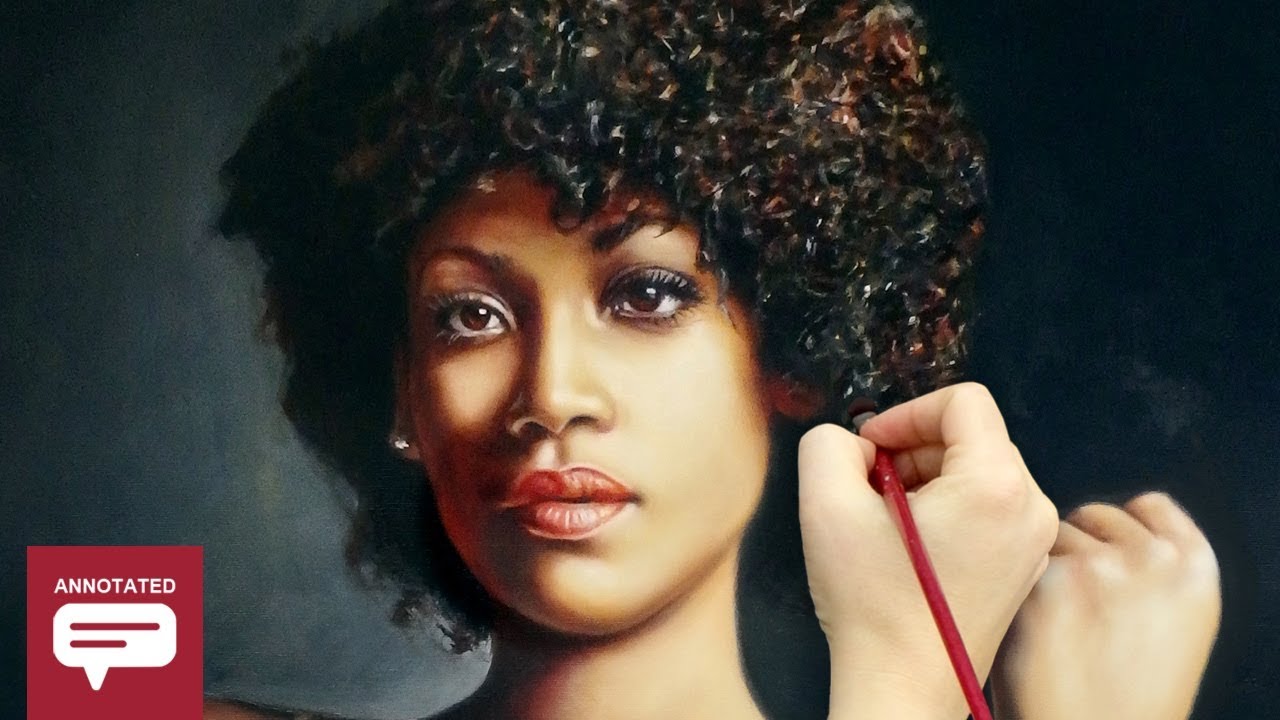 ⁣REALISTIC OIL PAINTING DEMO - stunning African woman / dark skin portrait by Isabelle Richard