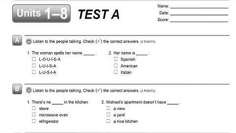 Units 1–8 TEST A (Interchange Fifth Edition Intro Level Tests)