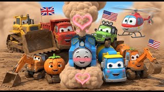 شاحنة قلابة وجرافة وسيارة جيب تحدي الطين كرتون ممتع