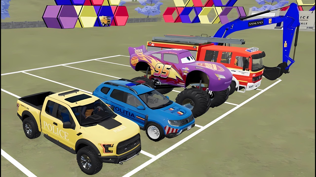 TRANSPORTING COLOR RANGE ROVER, CHEVROLET, MERCEDES, BMW, CAT LOADER POLICE, FS22