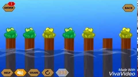 RiverCrossing IQ Logic 7 Answer 6 Frogs and 7 Pillars | Puzzle game solution