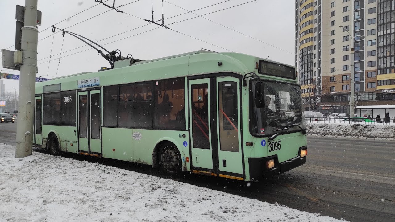 Минск.Поездка в троллейбусе БКМ-321,борт.3095,марш.10(06.02.2026)