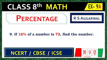 CLASS- 8 | Qus- 9 | Exercise- 9A | Percentage | Math Class 8  #mvo #rsaggarwal #percentage #cbse