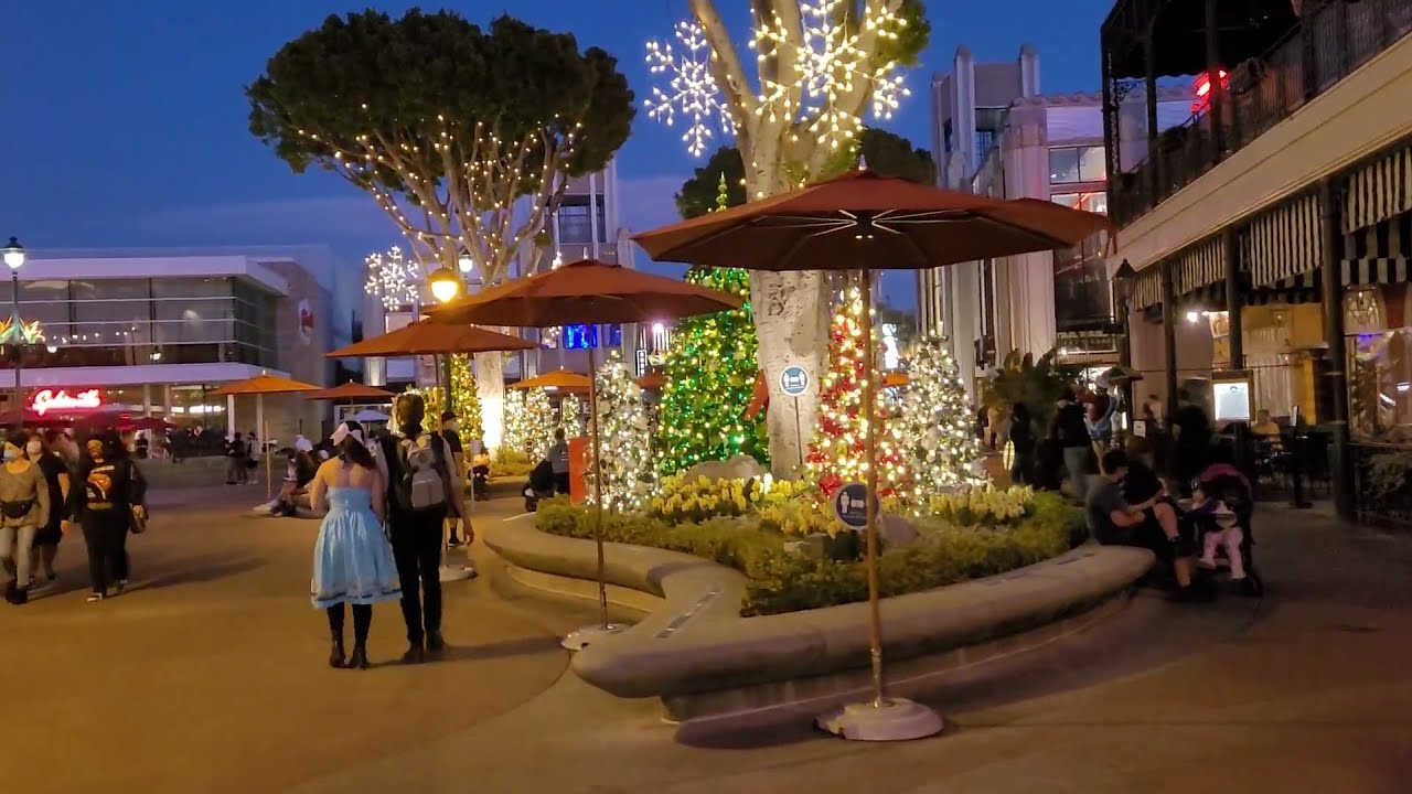 Christmas holiday light display walking tour of Downtown Disney in Anaheim California