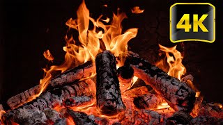 Warm & Cozy Fireplace Burning In Cold Night 🔥 4K Relaxing Fireplace & Fire Crackling Sounds 3 Hours