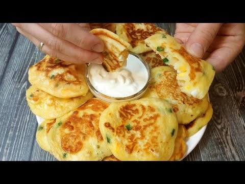 Ленивые пирожки-оладьи с зеленым луком и яйцом. Вкусно и быстро