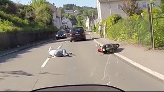 Scooter rider deliberately rammed off the road. Road Rage. Hit and run.