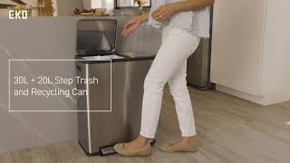 EcoCasa Dual Compartment Kitchen Recycle Step Trash Can - 30L+20L