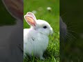 A fluffy white bunny curiously observes its surroundings