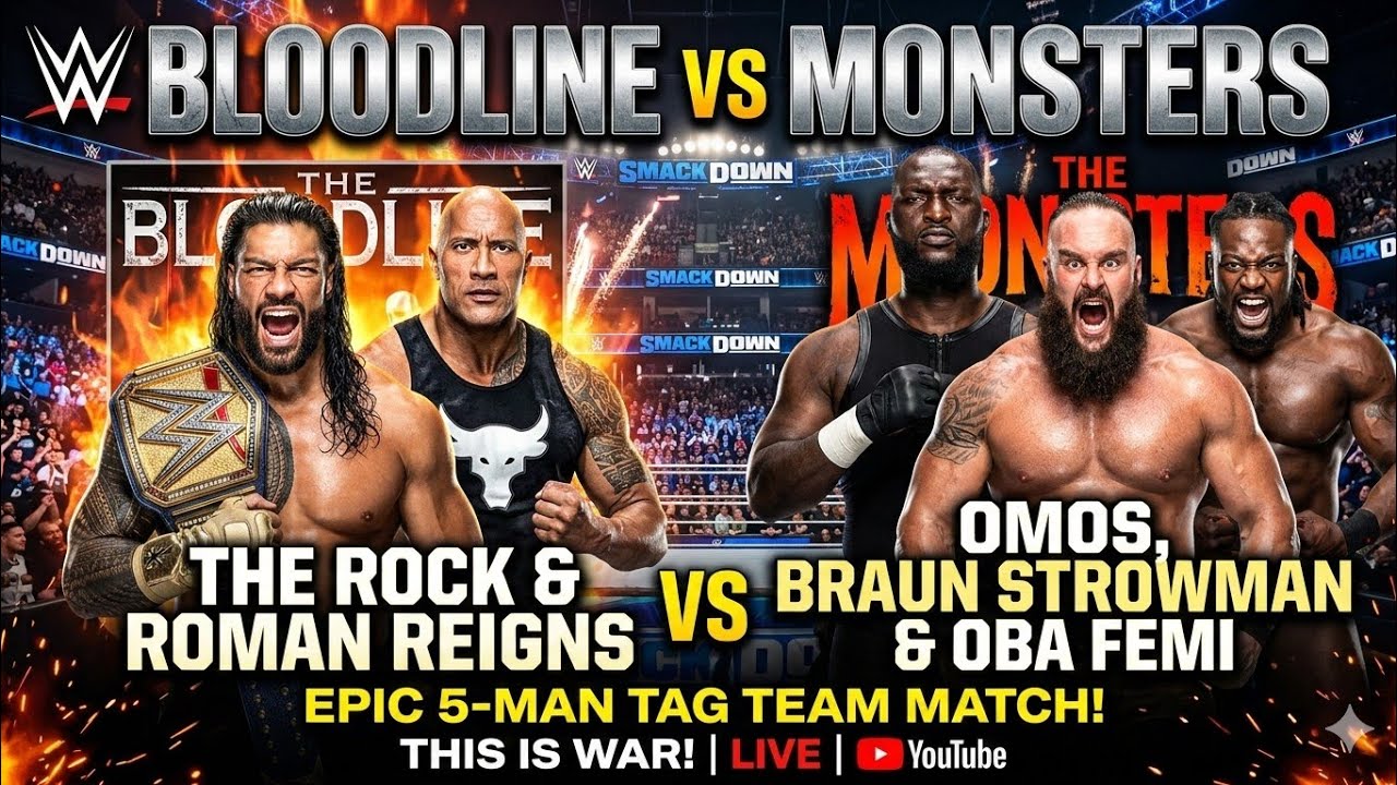 WWE 2K25 Roman Reigns & Rock Vs Omos & Braun Strowman & Oba Femi Match 