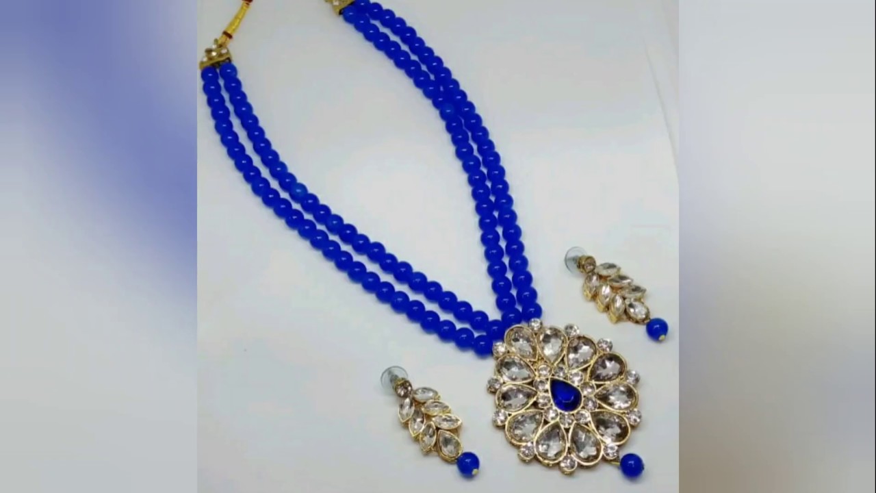 Beads chains with kundan pendant Kundan Pendent beads mala beadsmala beadschain YouTube
