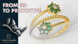 Two Flowers Gemstone Ring - From 3D to Prototype #3DPrinting #JewelryDesign #3DModeling #3d