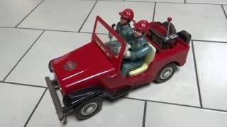 50s NOMURA TIN BATTERY/OP MYSTERY ACTION FIRE COMMAND JEEP CAR WORKING JAPAN TN