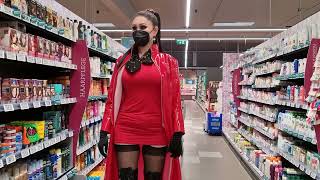 Granate Styling, walking in public, shopping products, thigh high boots, high heels, stockings,coat