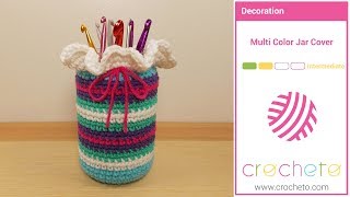 Learn how to Crochet: Multi Color crochet jar cover screenshot 1