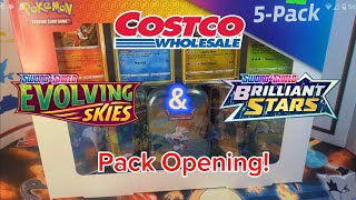 Pokemon Costco 5 Pack Tin Unboxing! Evolving Skies & Brilliant Stars Card Pack Opening