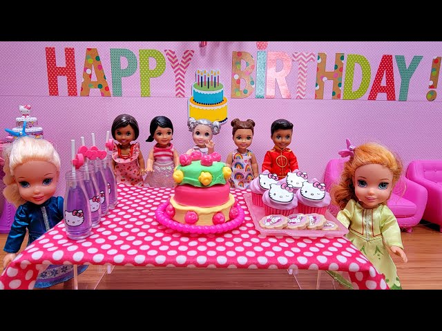 Birthday party ! Elsa u0026 Anna toddlers - Barbie dolls - gifts - games - cake - Hello Kitty theme class=
