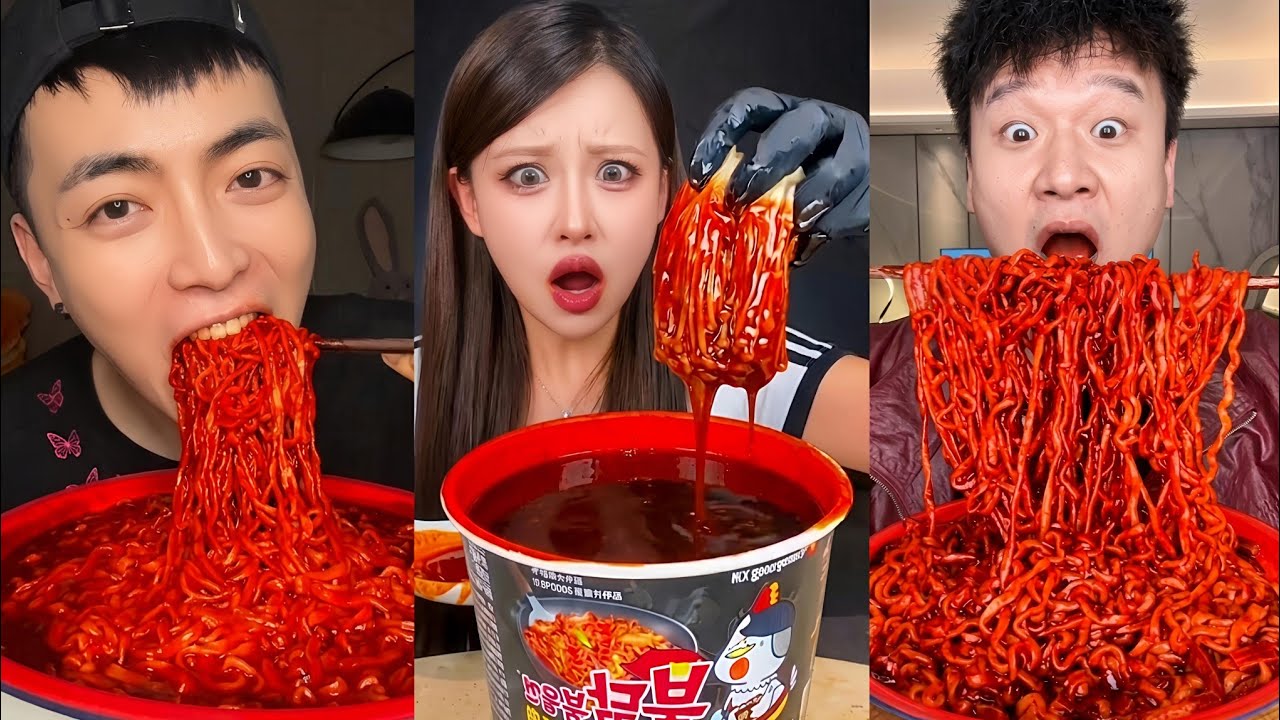ASMR MUKBANG 🔥 EXTREME SPICY RED NOODLES 🌶️ EXTRA SAUCY GIANT BOWL EATING SOUNDS